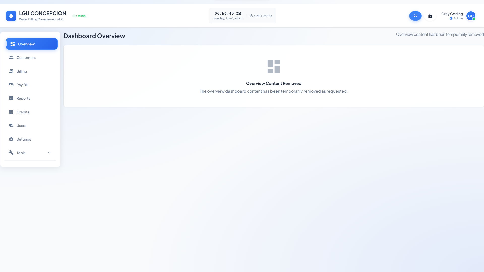 Water Billing System Dashboard Screenshot