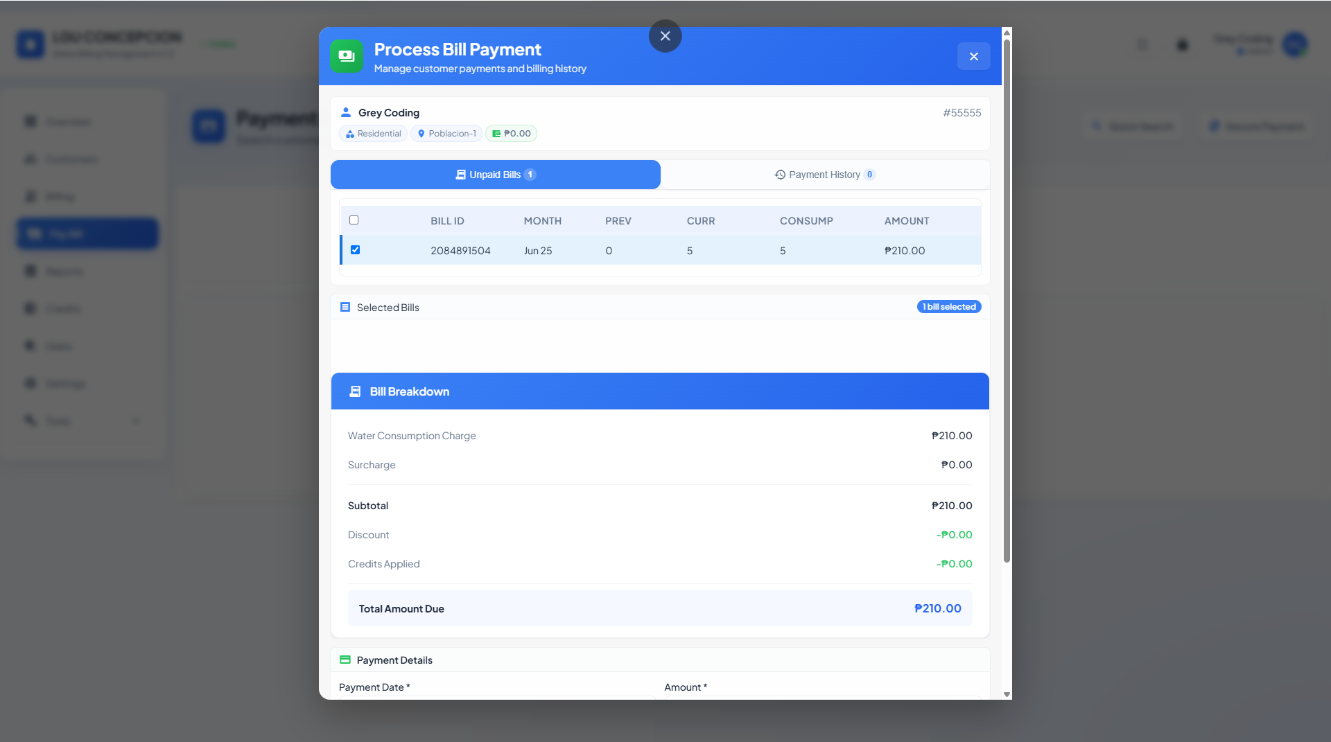 Process Bill Payment Screenshot