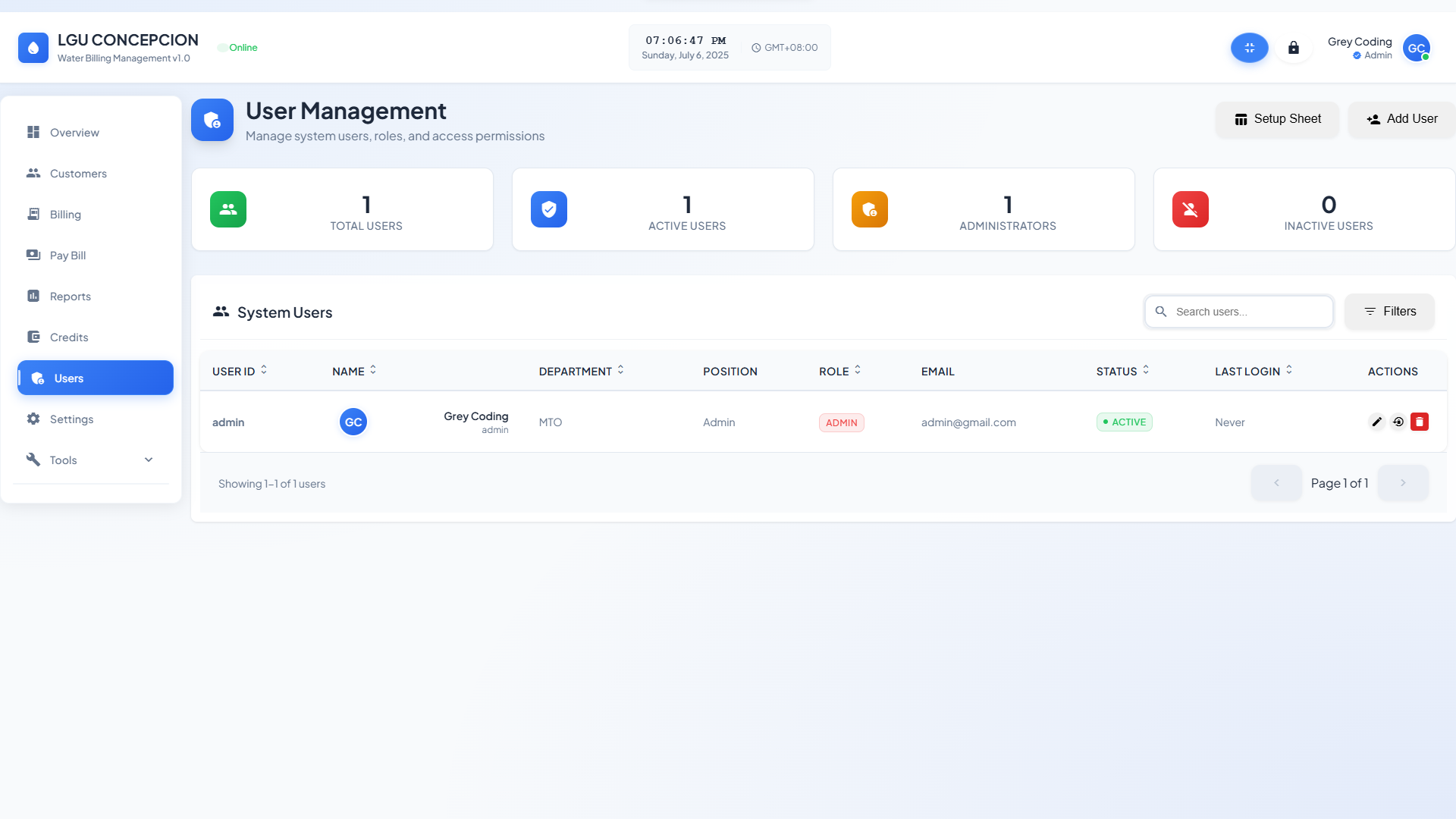 User Management Screenshot